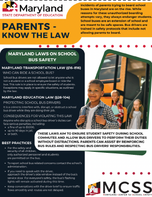 MSDE and MCSS Transportation Safety for Parents